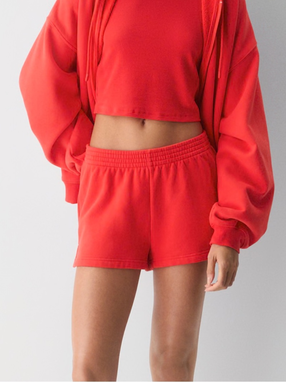 Aritzia Cozy Sweatfleece Perfect Micro Short in Cherrybomb Red